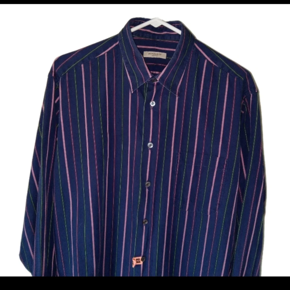 Burberry London Navy Striped Long Sleeve Shirt Mens Large - Picture 3 of 9